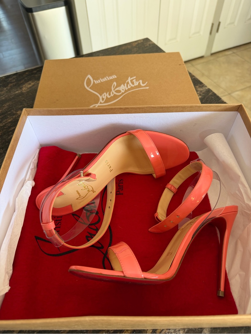 Christian Louboutin Coral Patent Leather Ankle-Strap Stilettos